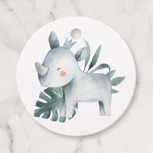 Watercolor Baby Rhinoceros Prince Jungle Birthday Geschenkanhänger (Vorderseite)