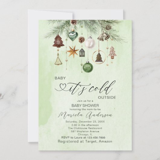 Watercolor Baby seine kalte Außendusche Invi Einladung (Vorderseite)