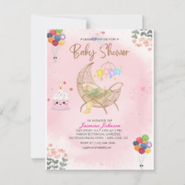 Watercolor Baby Shower Einladung: Cradle & Balloo Einladung