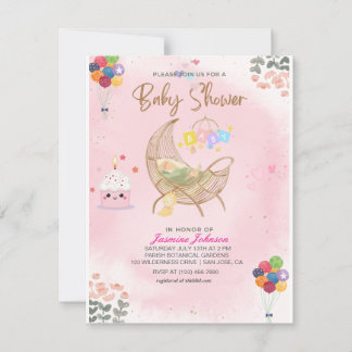 Watercolor Baby Shower Einladung: Cradle & Balloo Einladung