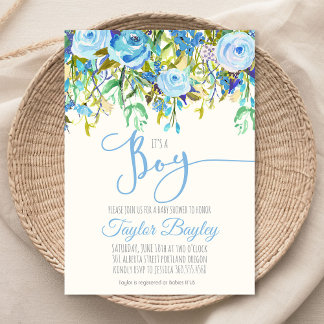 Watercolor-Baby-Shower-Einladung | Junge Blau Einladung