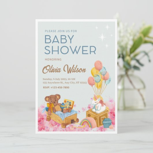 Watercolor Baby Shower Einladungskarte Einladung (Stehend Vorderseite)