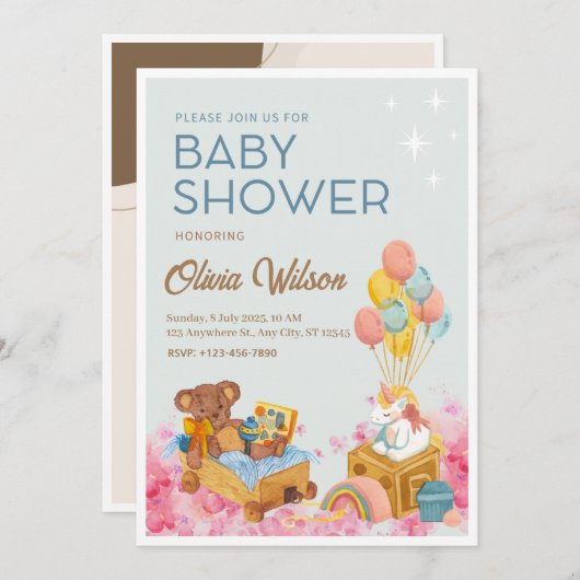 Watercolor Baby Shower Einladungskarte Einladung (Vorne/Hinten)