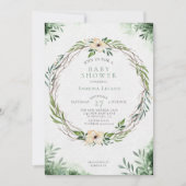Watercolor Baby Shower Greenerity Wreath Einladung (Vorderseite)