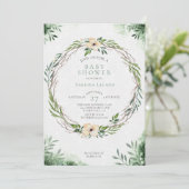 Watercolor Baby Shower Greenerity Wreath Einladung (Stehend Vorderseite)