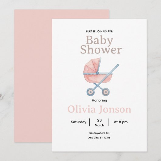 Watercolor Baby Shower Invitation, Einladung (Vorne/Hinten)