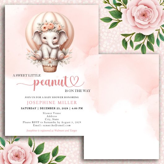 Watercolor Baby Shower Peach Elephant Invitation Einladung