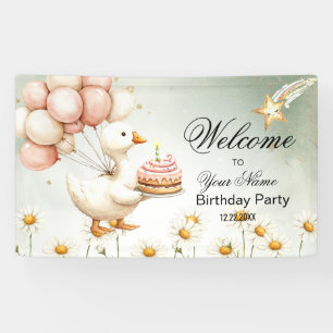 Watercolor Baby White Goose Geburtstagsparty Banner