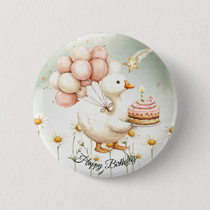 Watercolor Baby White Goose Geburtstagsparty Niedl Button