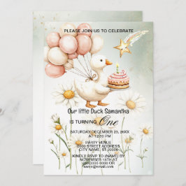 Watercolor Baby White Goose Geburtstagsparty Niedl Einladung