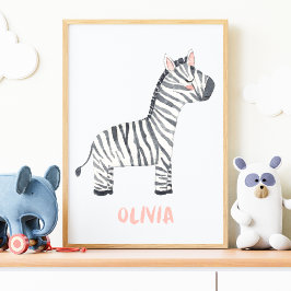 Watercolor Baby Zebra Kid's Kinderzimmer Room Poster