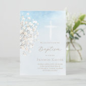 watercolor baby's breath | Baptism baby boy Einladung (Stehend Vorderseite)