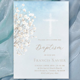 watercolor baby's breath | Baptism baby boy Einladung