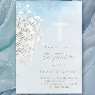 watercolor baby's breath | Baptism baby boy Einladung
