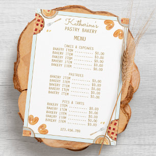 Watercolor-Bäckerei-Pie- und Gebäckladen-Bäckerei Menükarte