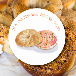 Watercolor Bagels Räucherlachs Nationaler Bagel-Ta Runder Aufkleber