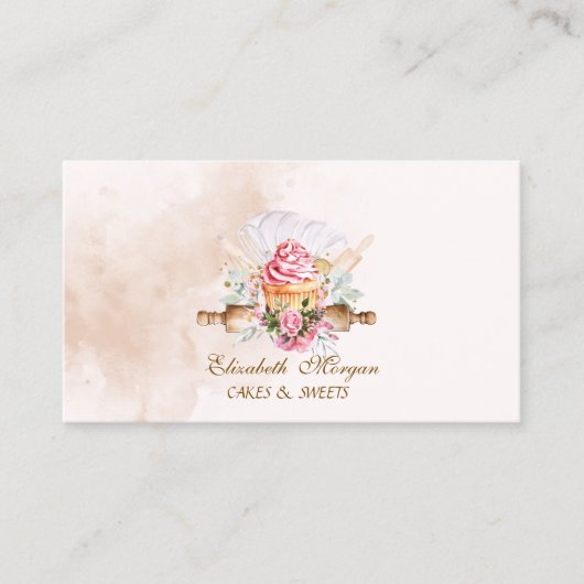 Watercolor Bakery Tools Cupcake Bakery Visitenkarte (Vorderseite)