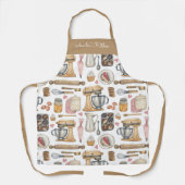 Watercolor Baking Tools Pattern White Brown Schürze (Vorderseite)