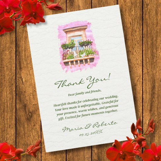 Watercolor Balcony Hacienda Mexican Wedding Dankeskarte