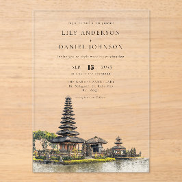 Watercolor Bali Temple Destination Wedding Acryleinladungen