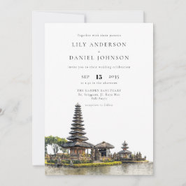 Watercolor Bali Temple QR Code Wedding Einladung