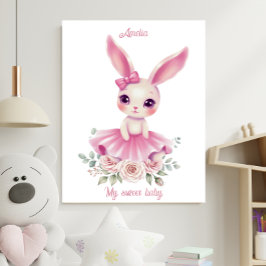 Watercolor Ballerina Bunny Nursery Poster