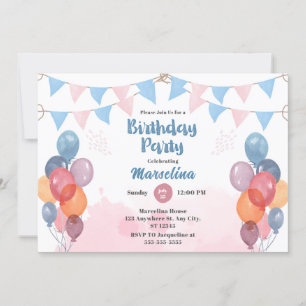 Watercolor Ballon Geburtstagskarte Einladung