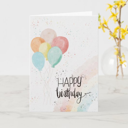 Watercolor Balloon Modern Happy birthday Karte (Gelbe Blume)