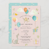 Watercolor Balloon Puppy Baby Dusche Einladung (Vorne/Hinten)