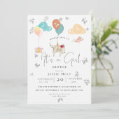 Watercolor Balloon Puppy Baby Girl Dusche Einladung (Stehend Vorderseite)