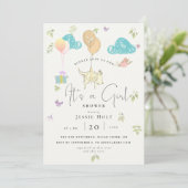 Watercolor Balloon Puppy Baby Girl Dusche Einladung (Stehend Vorderseite)