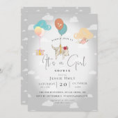 Watercolor Balloon Puppy Baby Girl Shower Einladung (Vorne/Hinten)