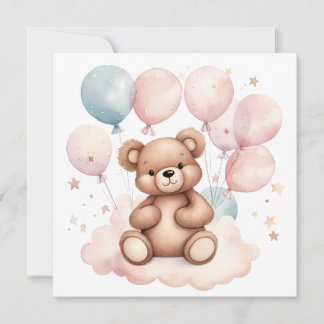 Watercolor Balloon Teddy Bear Einladung