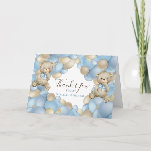 Watercolor Balloon Teddy Theme Paper Napkin Dankeskarte (Vorderseite)
