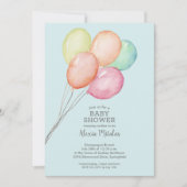 Watercolor Balloons Blue Baby Dusche Einladung (Vorderseite)