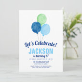 Watercolor Balloons Boy Birthday Einladungen (Stehend Vorderseite)