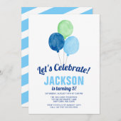 Watercolor Balloons Boy Birthday Einladungen (Vorne/Hinten)