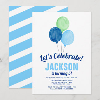 Watercolor Balloons Boy Birthday Einladungen