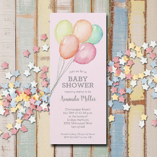 Watercolor Balloons Girl Baby Dusche Einladung