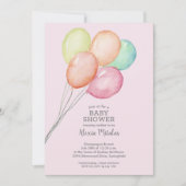 Watercolor Balloons Girl Baby Dusche Einladung (Vorderseite)