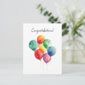 Watercolor Balloons Glückwünsche Minimalistisch Postkarte (Stehend Vorderseite)