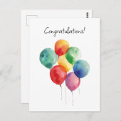 Watercolor Balloons Glückwünsche Minimalistisch Postkarte (Vorne/Hinten)