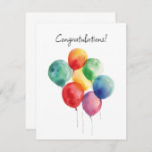 Watercolor Balloons Glückwünsche Minimalistisch RSVP Karte (Vorne/Hinten)