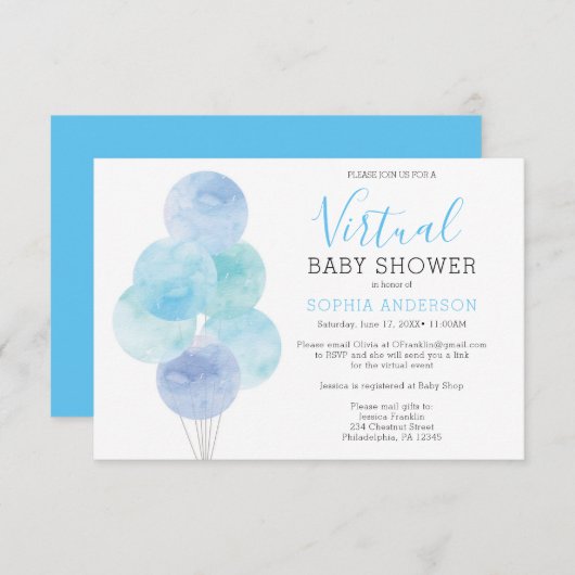 Watercolor Balloons Virtual Baby Dusche Einladung (Vorne/Hinten)