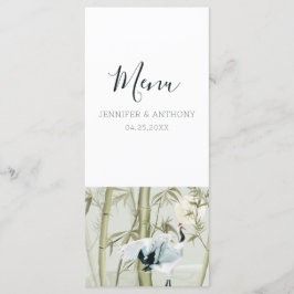 Watercolor Bamboo Japanischer Kranich Menükarte