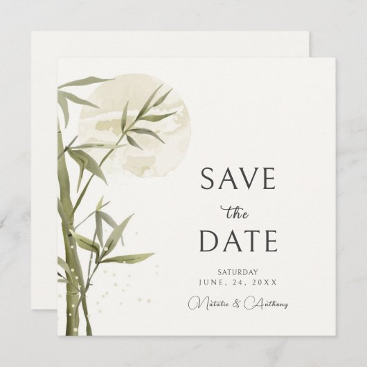 Watercolor Bamboo Save The Date (Vorne/Hinten)