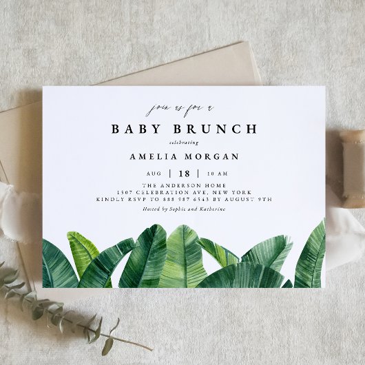 Watercolor Banana Palm Blätter Summer Baby Brunch Einladung
