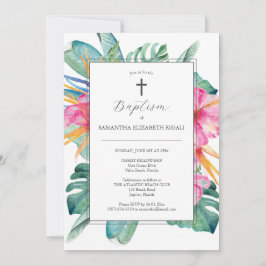 Watercolor Baptism Invitations Tropical Flowers Einladung