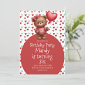 Watercolor Bär Herzstück Pattern Balloon Geburtsta Einladung (Stehend Vorderseite)
