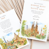 Watercolor Barcelona Spanien Hochzeit Einladung